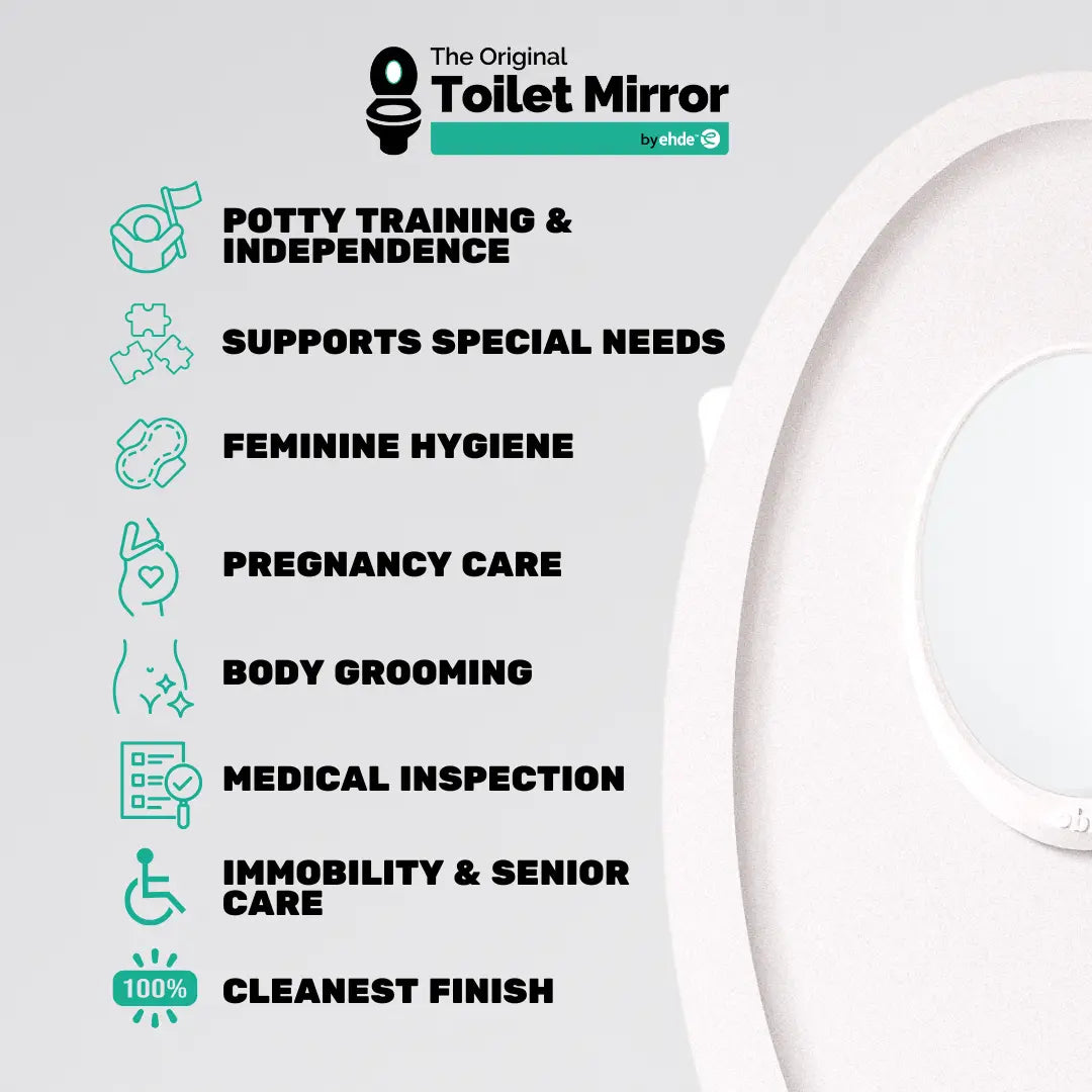 Ehde Toilet Mirror benefits - potty training aid, grooming mirror, personal health inspection, and senior care support